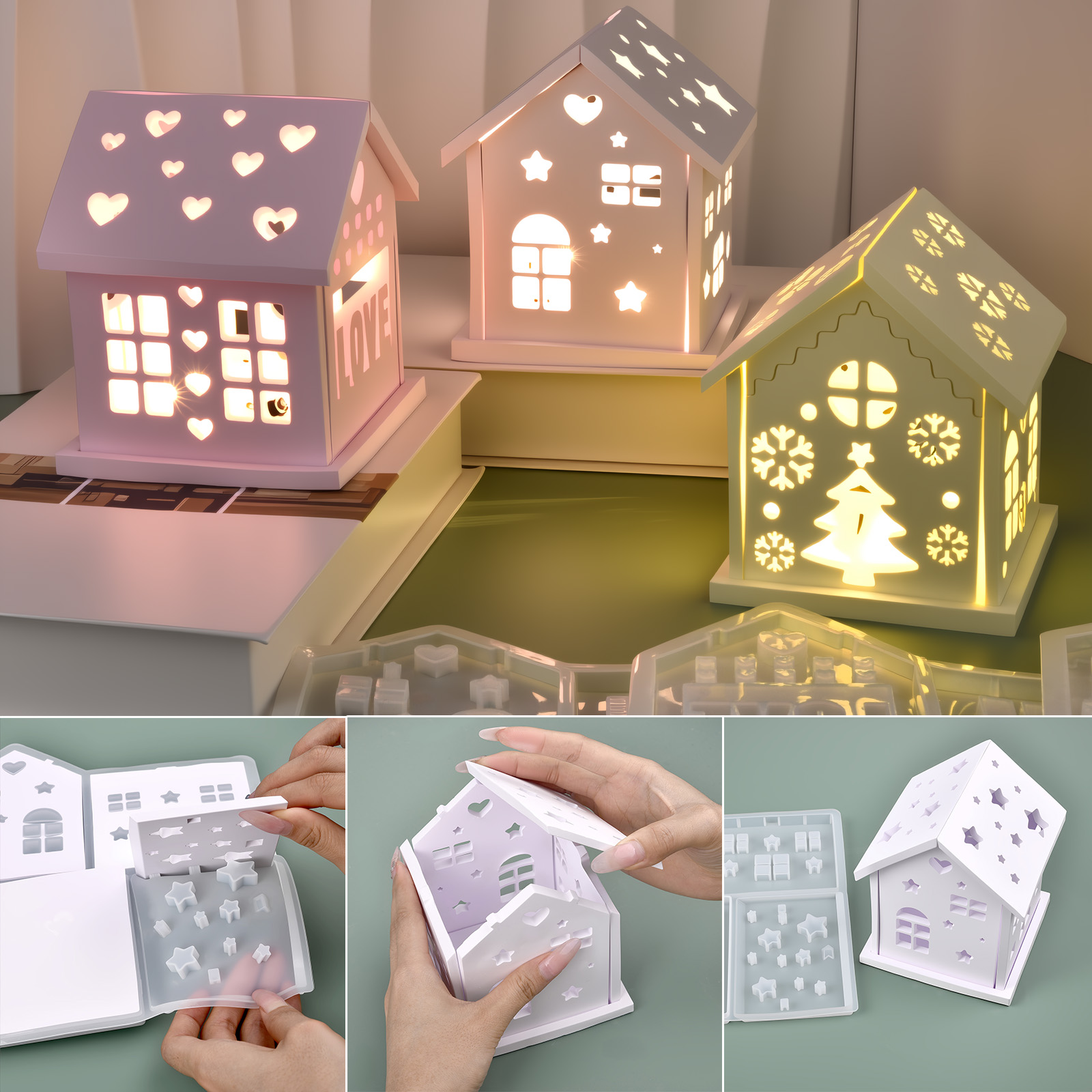 Candle Making Ideas - 3D 하우스 실리콘 몰드 DIY 크리스마스