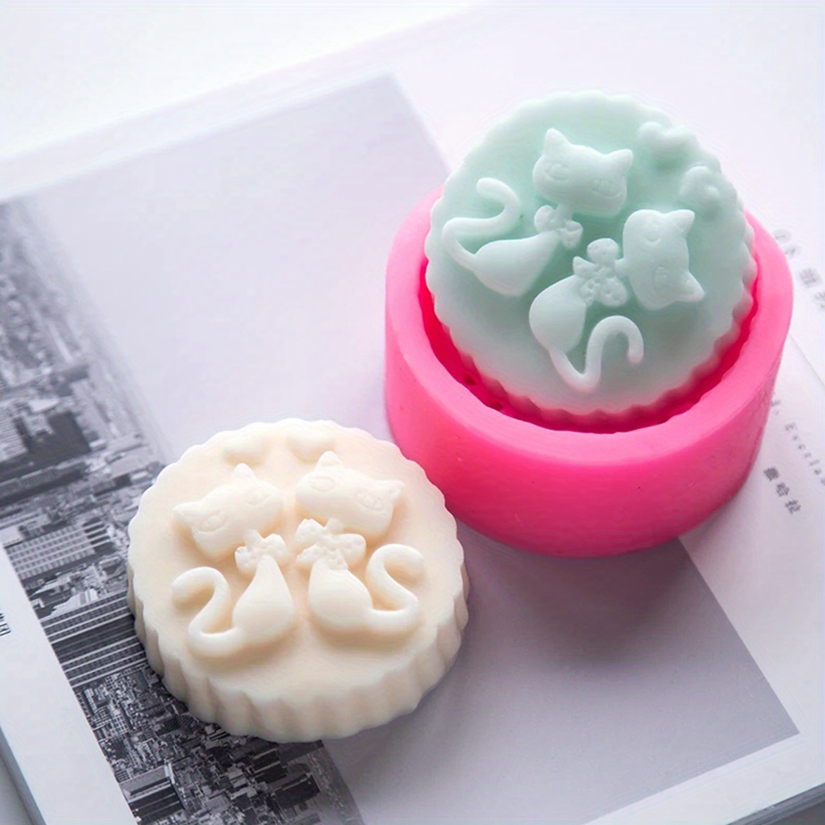 Candle Making With Beeswax - 1피스 실리콘 고양이 비누 몰드 -