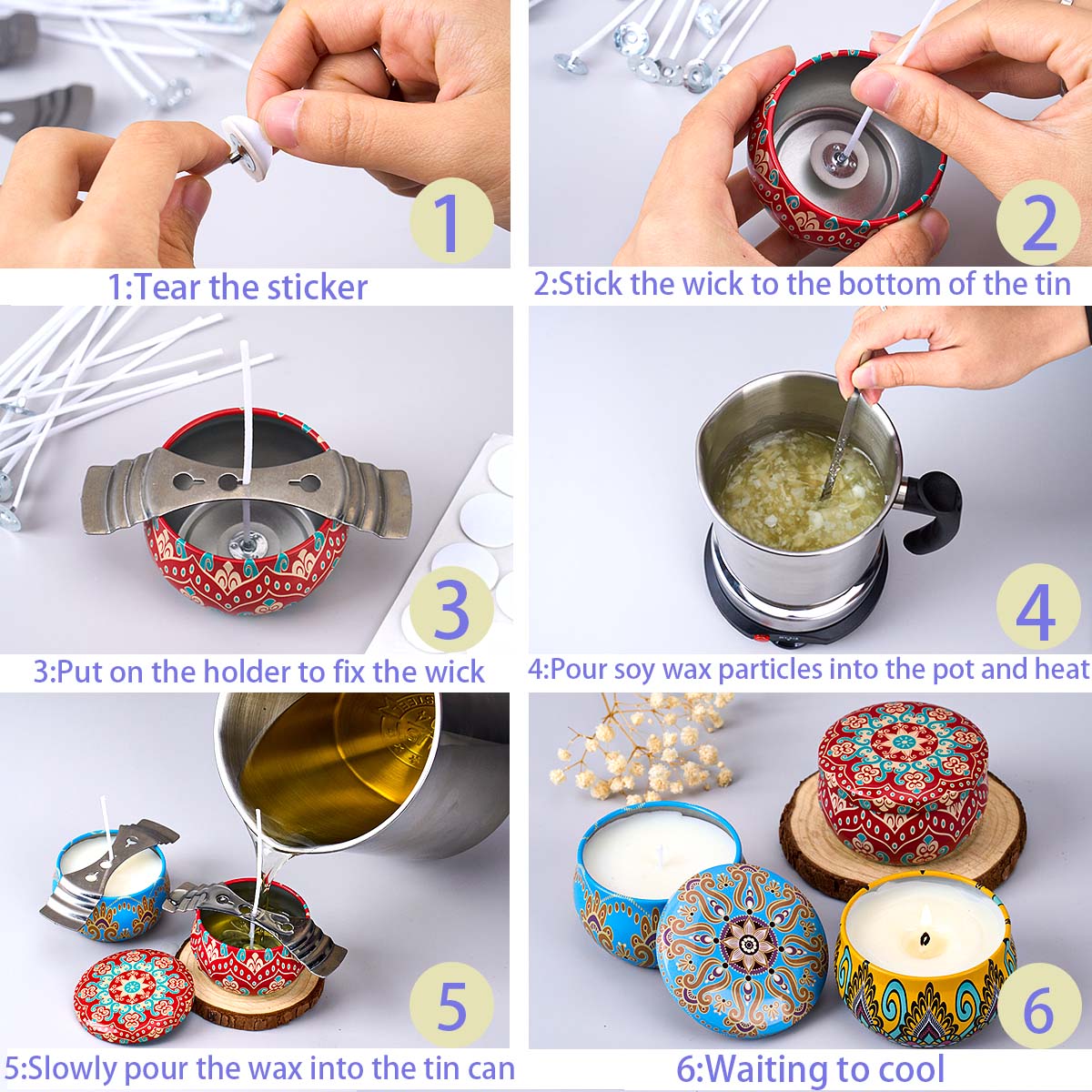 DIY 향초 만들기 도구 키트 소이 왁스 심지 스티커  - Candle Making Jars 리뷰 및 가격